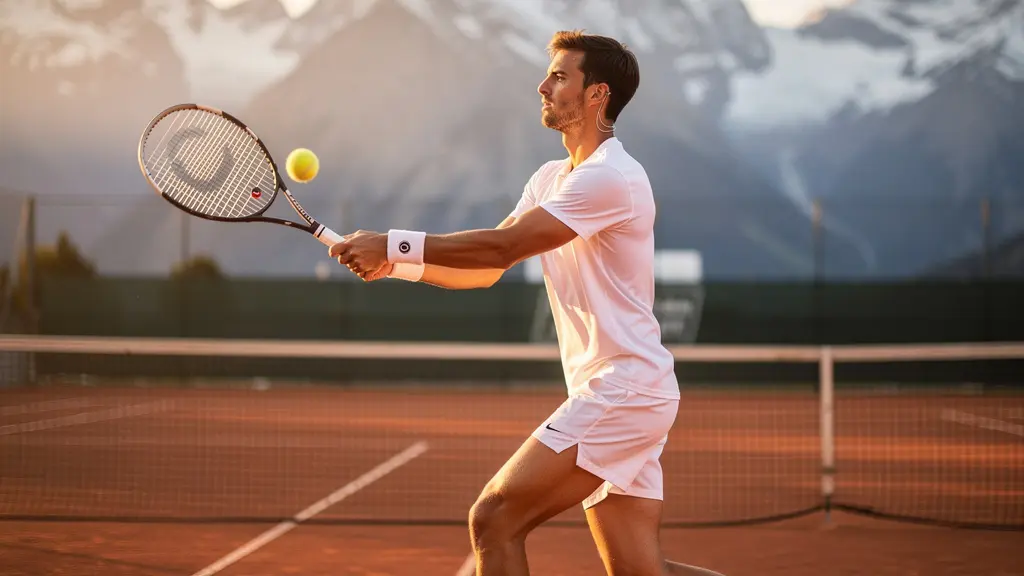Vue latérale d'un joueur de tennis montrant la rotation naturelle de la tête et du tronc