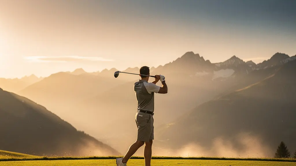 Golfeur portant des vêtements techniques respirants sur un parcours ensoleillé lors d'une canicule