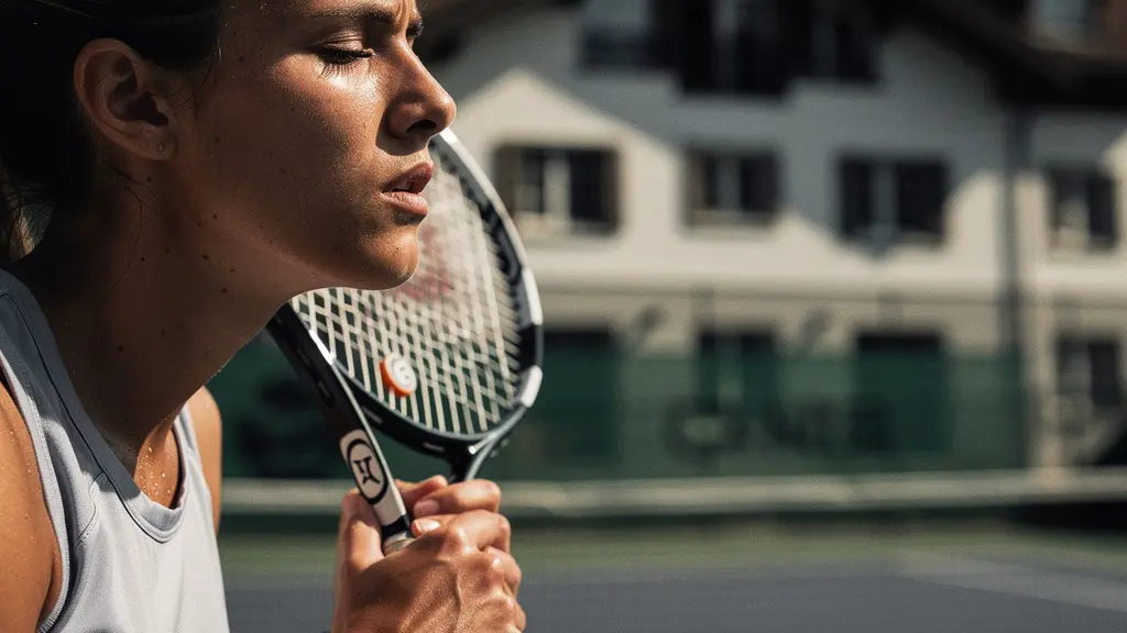 Joueur de tennis en pleine concentration avant un point décisif, prenant une profonde respiration sur le court