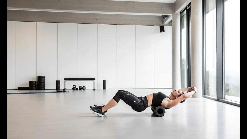 Séquence d'exercices de mobilité thoracique avec rouleau de massage dans une salle d'entraînement