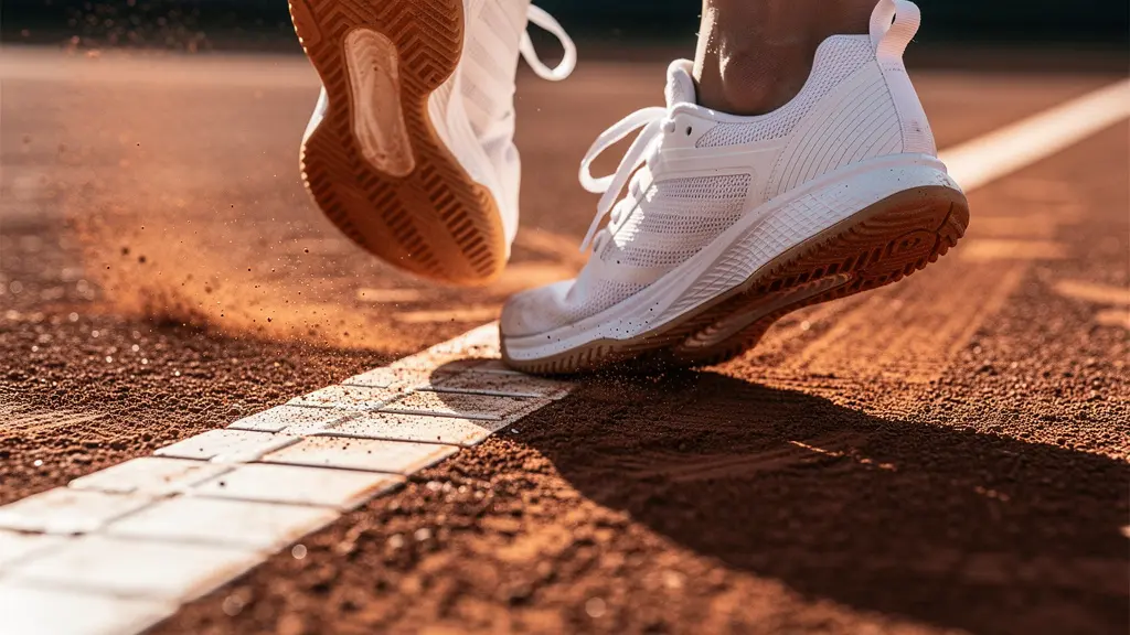 Joueur effectuant des pas chassés le long de la ligne de fond avec raquette en préparation