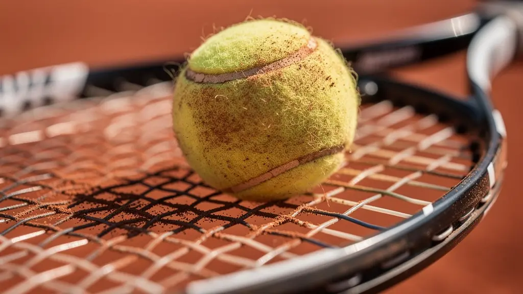 Gros plan sur l'impact de balle avec une raquette montrant l'effet coupé caractéristique du slice