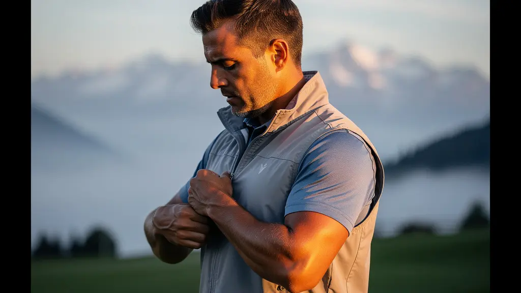 Illustration du système de couches vestimentaires pour golfeur en environnement alpin suisse