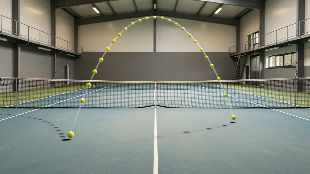 Vue latérale d'un court montrant la trajectoire bombée d'une balle liftée défensive