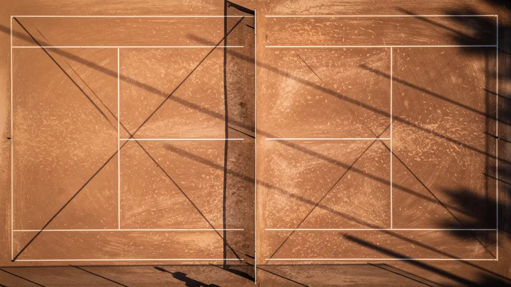 Vue aérienne d'un court de tennis montrant les trajectoires croisées et long de ligne avec angles géométriques